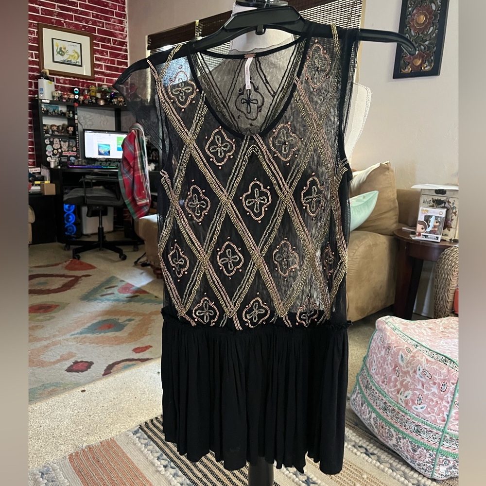 Free People boho XS mesh beaded tunic
